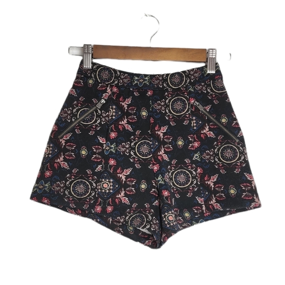 Hollister Black Floral Print Faux Pockets Elastic Waist Women's Shorts Size XS